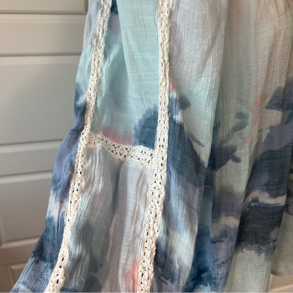 Zac & Rachel Tie Dye Peasant Blouse Long Sleeve Lace Trim Boho Top Bohemian 1X - Picture 5 of 7